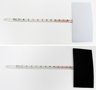 Versuchsaufbau zum Einfluss der Farbe auf die Erw&auml;rmung